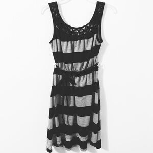 No Boundaries Jersey Striped Scoop Neck Sleeveless Dress Woven Neckline Braided